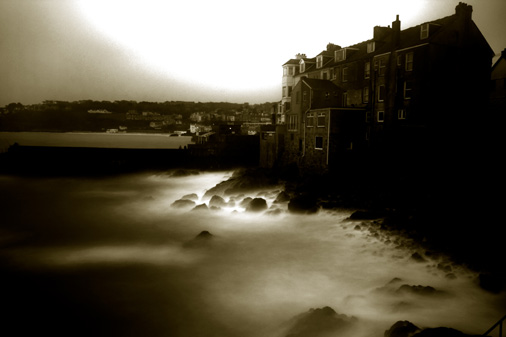 Stormy sea and dark sky at St Ives