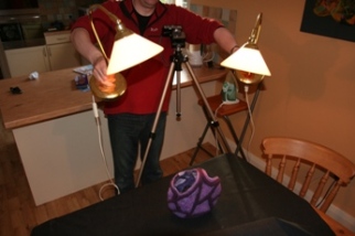 Using two desk lights to illuminate the subject